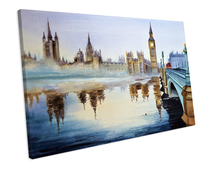 Watercolour Westminster Bridge London Box Framed CANVAS ART PRINT Wall Picture
