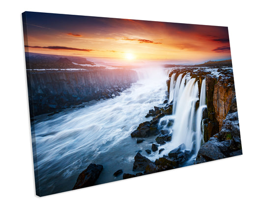 Sunset Waterfall Iceland Living room Wall Art CANVAS PRINT Box Framed Picture