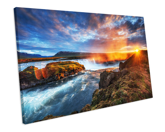 Sunset Waterfall Landscape Living room Wall Art CANVAS PRINT Box Framed Picture