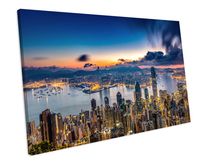 Hong Kong City Sunset Wall Art CANVAS PRINT Box Framed Picture