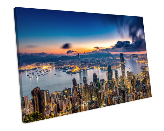 Hong Kong City Sunset Wall Art CANVAS PRINT Box Framed Picture