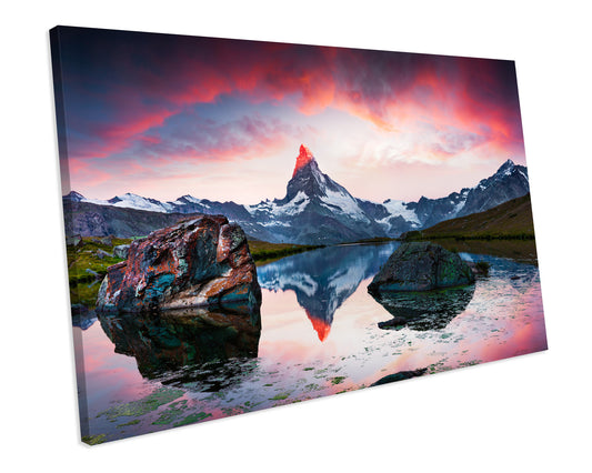 Matterhorn Summer Sunrise Swiss Alps Wall Art CANVAS PRINT Box Framed Picture