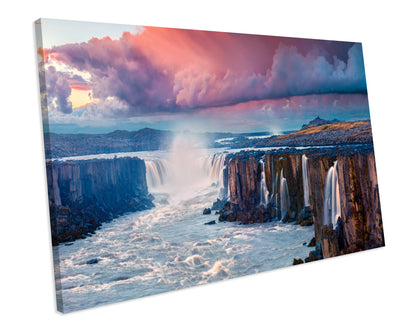 Summer Landscape Selfoss Waterfall Iceland Wall Art CANVAS PRINT Box Framed Picture