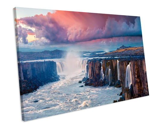 Summer Landscape Selfoss Waterfall Iceland Wall Art CANVAS PRINT Box Framed Picture