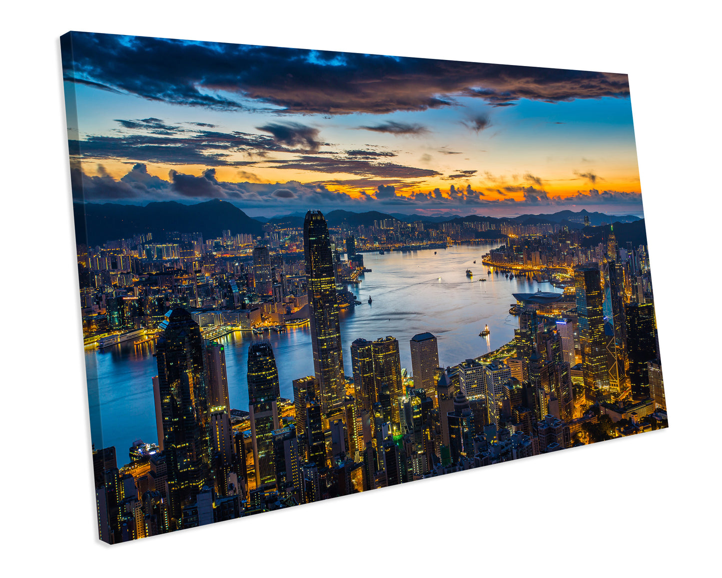 Victoria Harbour Hong Kong City Skyline CANVAS PRINT Box Framed Picture