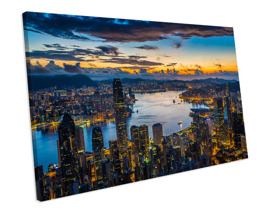 Victoria Harbour Hong Kong City Skyline CANVAS PRINT Box Framed Picture