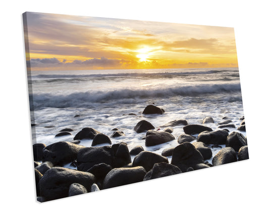 Yellow Sunset Beach Box Framed CANVAS ART Picture Print