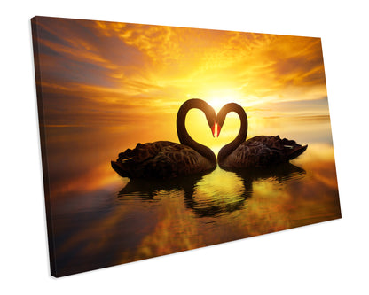 Swan Lake Sunset Bedroom CANVAS PRINT Wall Art Box Framed Picture