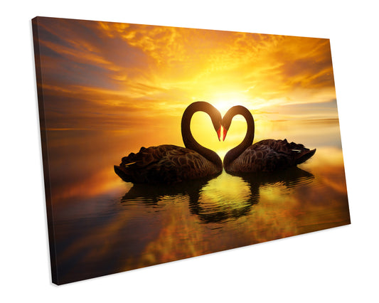 Swan Lake Sunset Bedroom CANVAS PRINT Wall Art Box Framed Picture