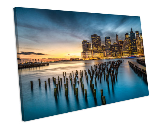 Lower Manhattan Sunset New York City CANVAS PRINT Wall Art Box Framed Picture