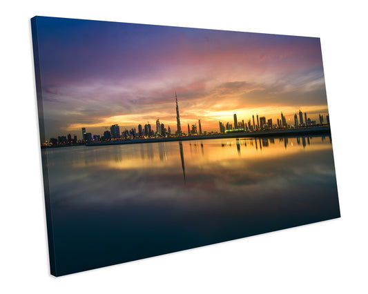 Dubai Skyline Sunset Box Framed CANVAS ART Picture Print