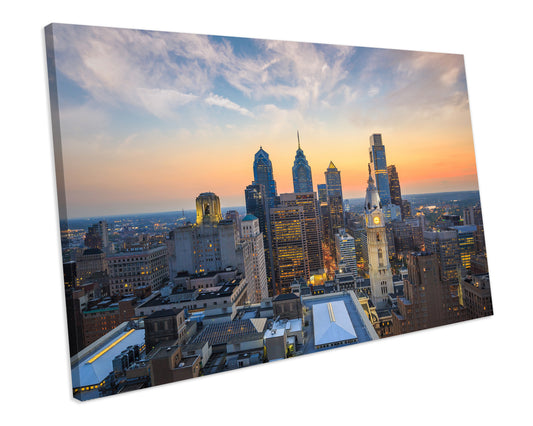 City Sunset Philadelphia Skyline Box Framed CANVAS ART Picture Print
