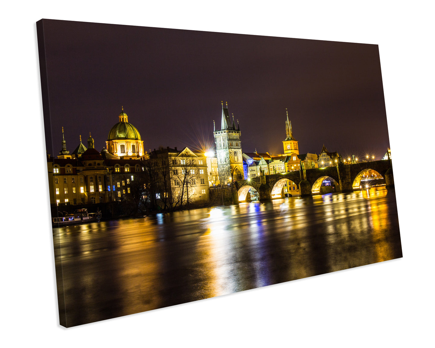 Prague Charles Bridge At Night CANVAS ART PRINT Box Framed Picture Wall Decor