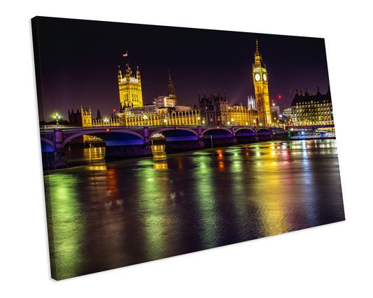 London Bridge At Night Cityscape CANVAS WALL ART Picture Print