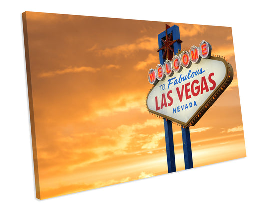 Las Vegas Sign Sunset Orange CANVAS WALL ART Picture Print