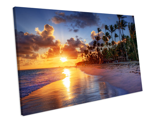 Palm Tree Sandy Beach Sunset Cancun Mexico CANVAS WALL ART Picture Print