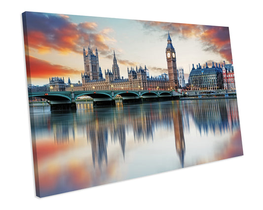 Sunset London Big Ben Houses Of Parliament CANVAS WALL ART Picture Print