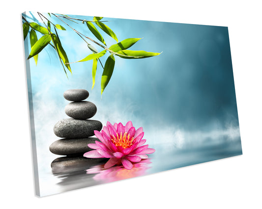 Bathroom Zen Relaxing Pebbles Flower CANVAS WALL ART Picture Print