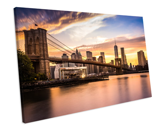 Cityscape New York Sunset Box Framed CANVAS WALL ART Picture Print