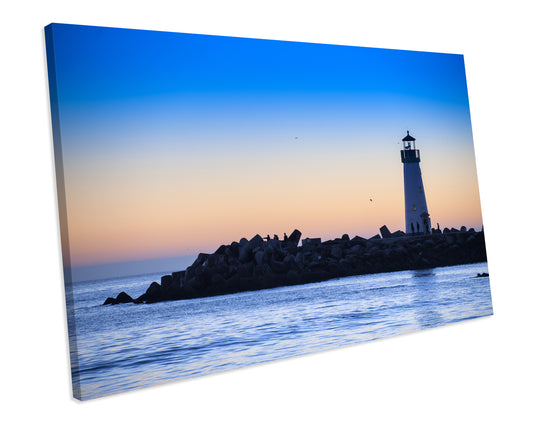 Sunset Lighthouse Box Framed Canvas Art Picture Print