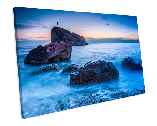 Sunset Beach Blue Landscape Box Framed CANVAS WALL ART Picture Print