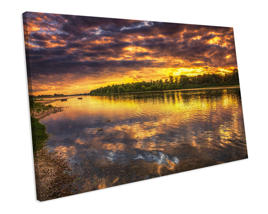 Sunset River Loire Valley France Box Framed CANVAS WALL ART Picture Print