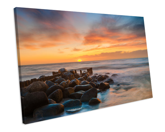 Ocean Beach Sunset Box Framed Canvas Art Picture Print