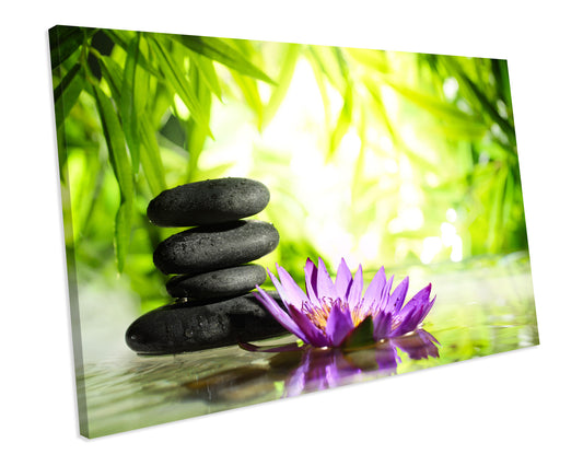 Spa Zen Stones Water Bamboo Bathroom Box Framed CANVAS WALL ART Picture Print