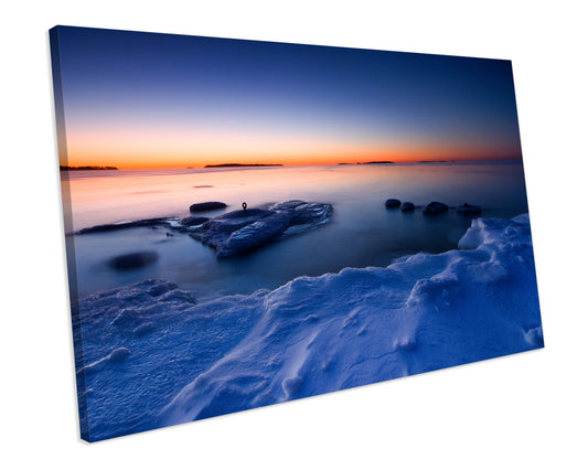 Sunset Frozen Winter Ice Landscape Finland Blue Box Framed CANVAS ART Picture Print