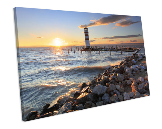 Lighthouse Sunset Austria Box Framed Canvas Art Print