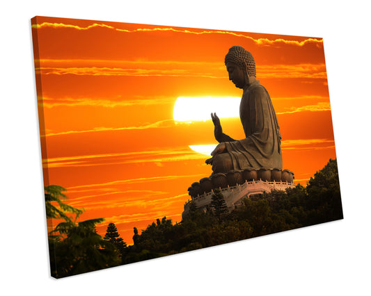 Buddha Scenic Sunset Box Framed CANVAS ART Picture Print