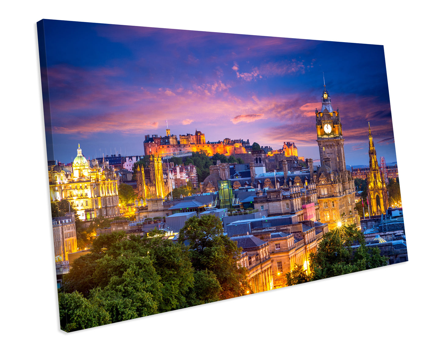 Edinburgh Castle Skyline Blue Box Framed Canvas Art Picture Print