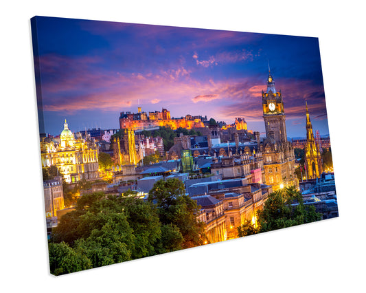 Edinburgh Castle Skyline Blue Box Framed Canvas Art Picture Print