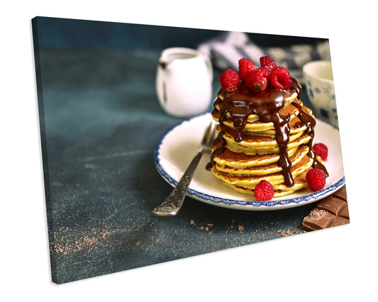 Chocolate Pancakes Dessert Food Kitchen Canvas Art Print Framed Picture