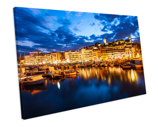 Cannes French Rivera Cityscape Blue Canvas Art Print Framed Picture