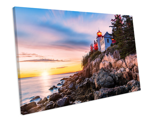 Sunset Lighthouse Landscape Canvas Art Print Framed Picture