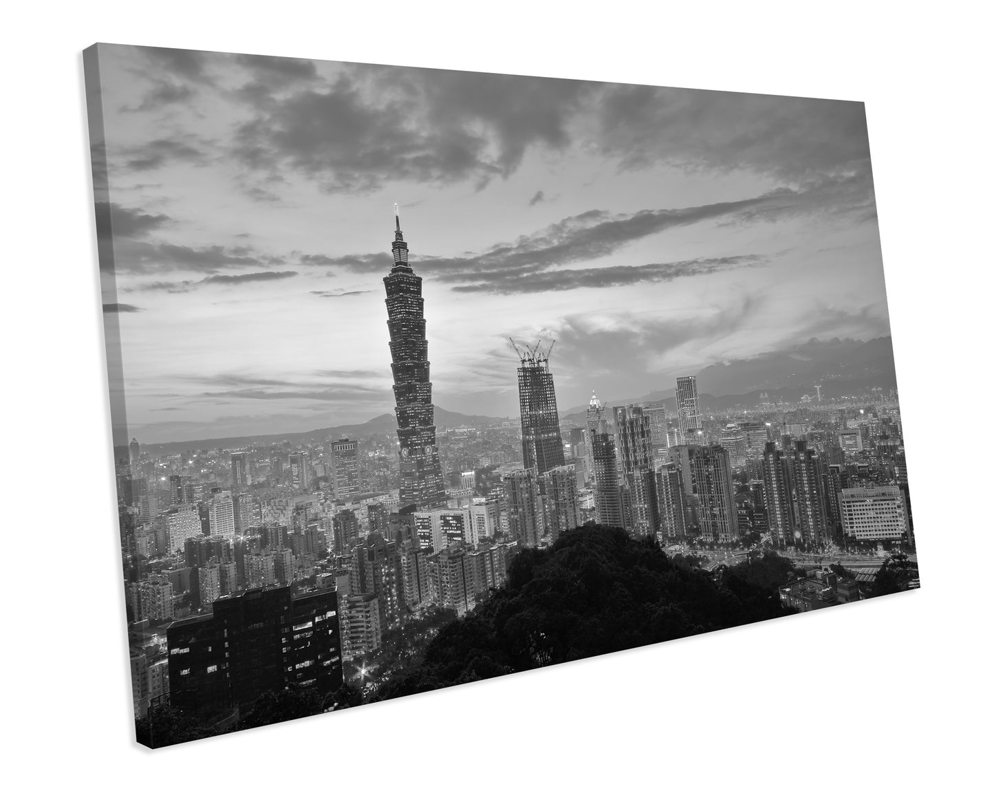 Black And White Taiwan Cityscape Canvas Art Print Framed Picture