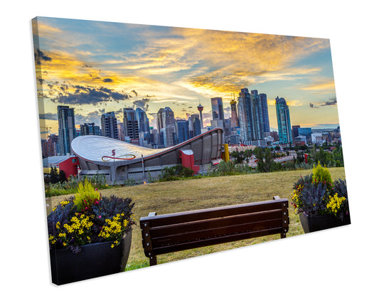 Calgary City Saddledome Sunset Canvas Art Print Framed Picture