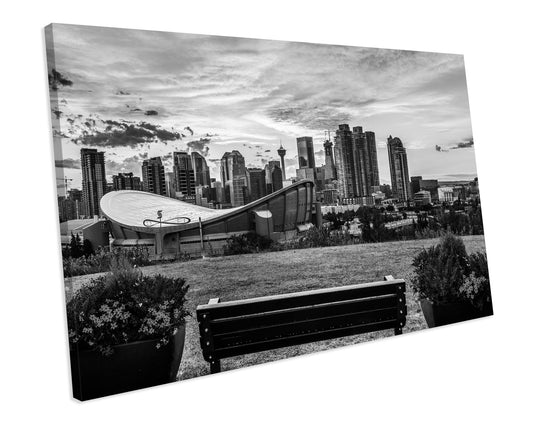 Calgary City Saddledome Black & White Canvas Art Print Framed Picture