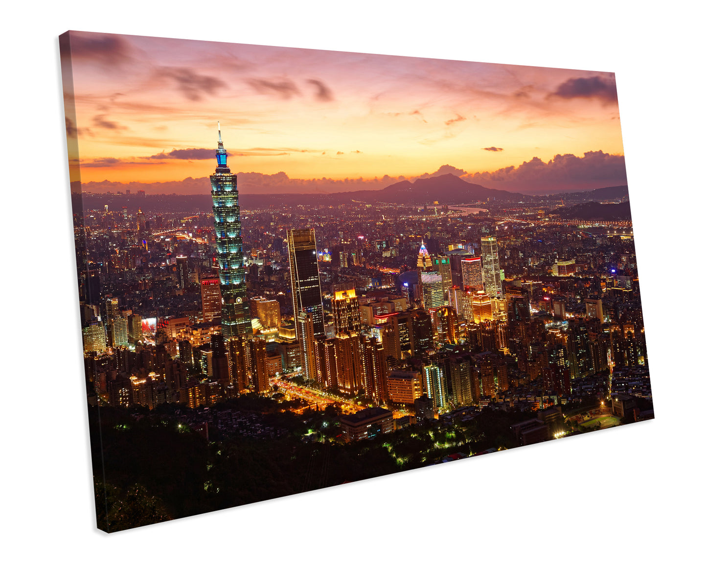 Taipei City At Sunset Taiwan Canvas Art Print Framed Picture