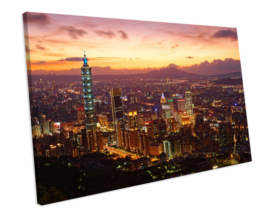 Taipei City At Sunset Taiwan Canvas Art Print Framed Picture
