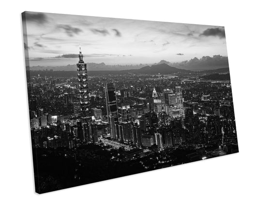 Taipei City Taiwan Black & White Canvas Art Print Framed Picture