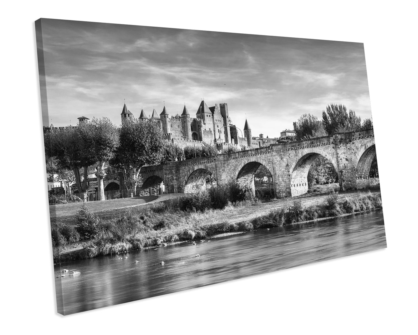 Black & White Carcassonne City France Canvas Art Print Framed Picture