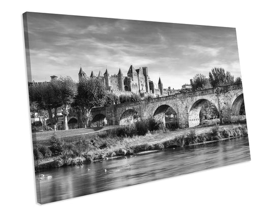 Black & White Carcassonne City France Canvas Art Print Framed Picture