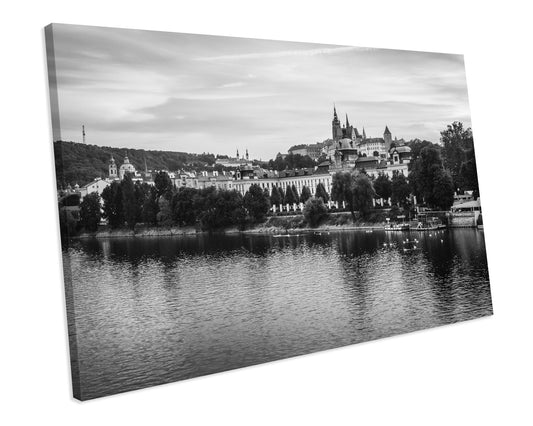 Black & White Prague Castle Czech Republic Europe Canvas Art Print Framed Picture