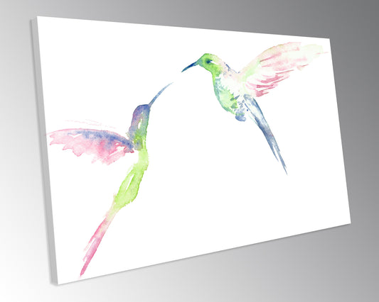 Watercolour Flying Hummingbirds Canvas Art Print Framed Picture