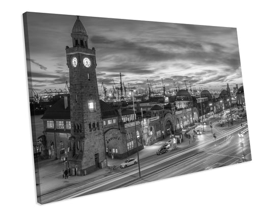 Hamburg Sunset Germany Black & White Canvas Art Print Framed Picture