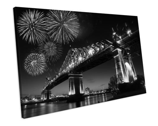 Jacques Carter Bridge Montreal Canada Landmark Black And White Canvas Art Print Framed Picture