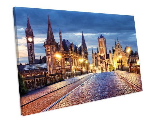 Ghent Belgium City Sunset CANVAS WALL ART Box Framed Picture Print
