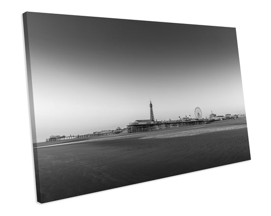 Black & White Blackpool Beach CANVAS WALL ART Box Framed Picture Print
